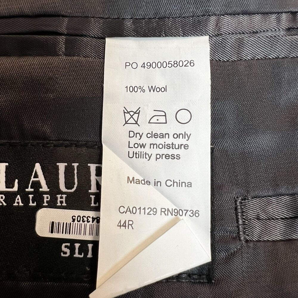 Lauren Ralph Lauren Grey Herringbone 100% Wool Blazer Sport Coat Men’s 44R Slim - Picture 7 of 10